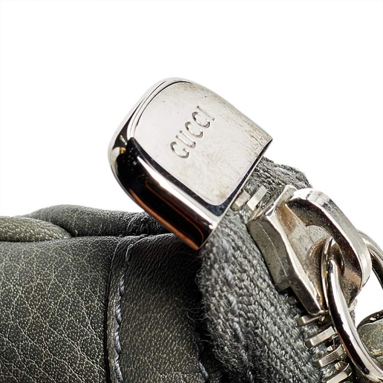 Pre Owned Gucci Grey Leather Braided Clutch