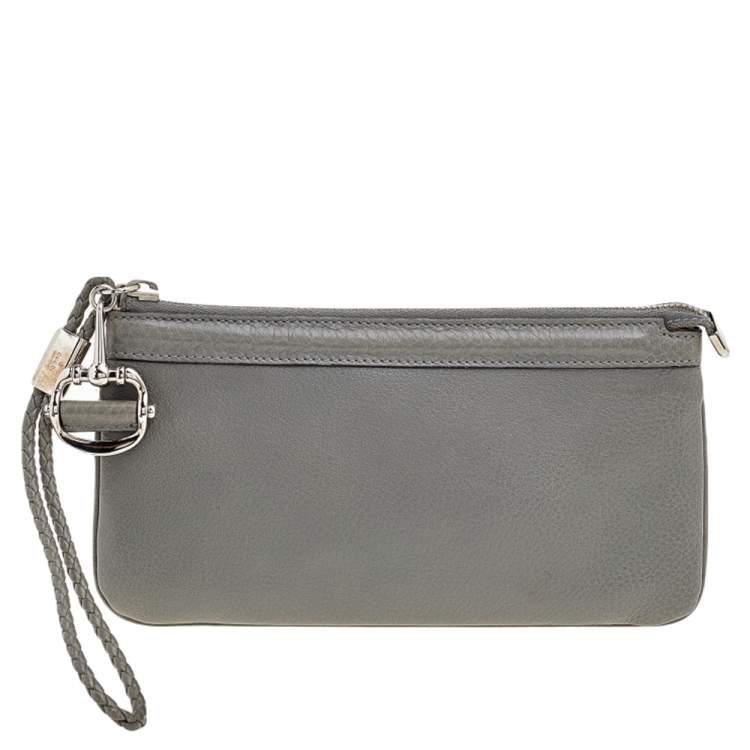 Pre Owned Gucci Grey Leather Braided Clutch