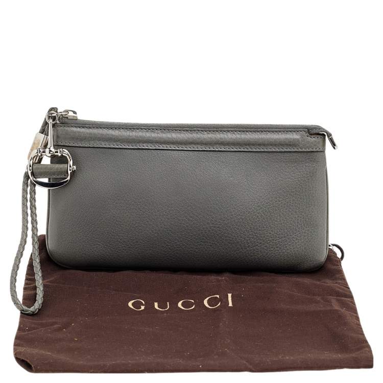 Pre Owned Gucci Grey Leather Braided Clutch