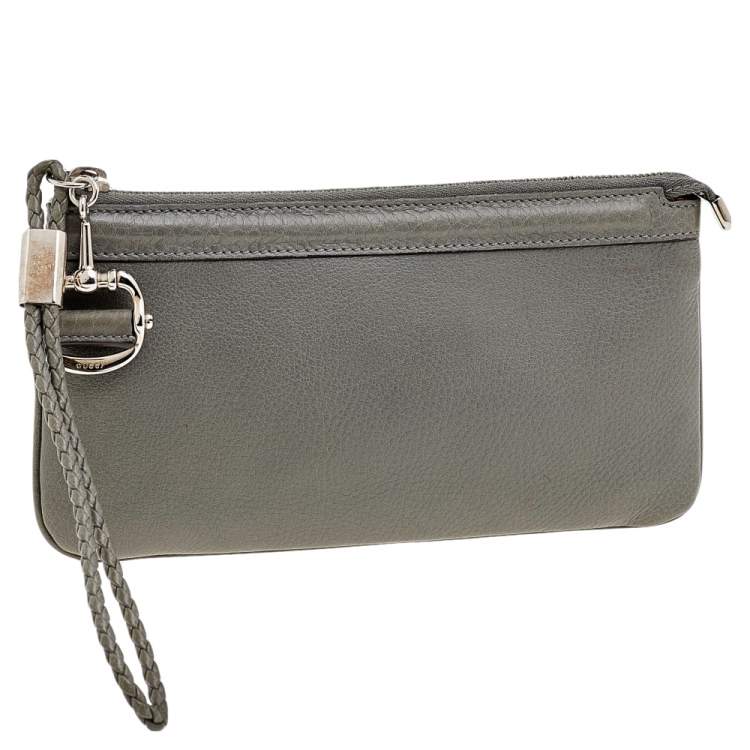 Pre Owned Gucci Grey Leather Braided Clutch