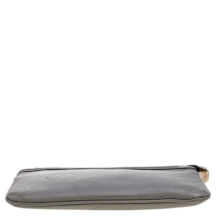 Pre Owned Gucci Grey Leather Braided Clutch
