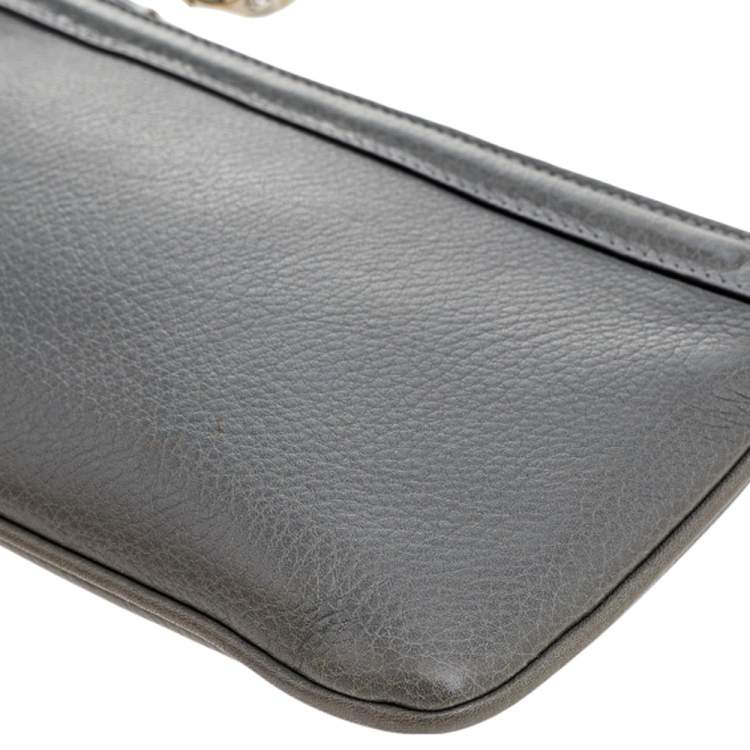 Pre Owned Gucci Grey Leather Braided Clutch