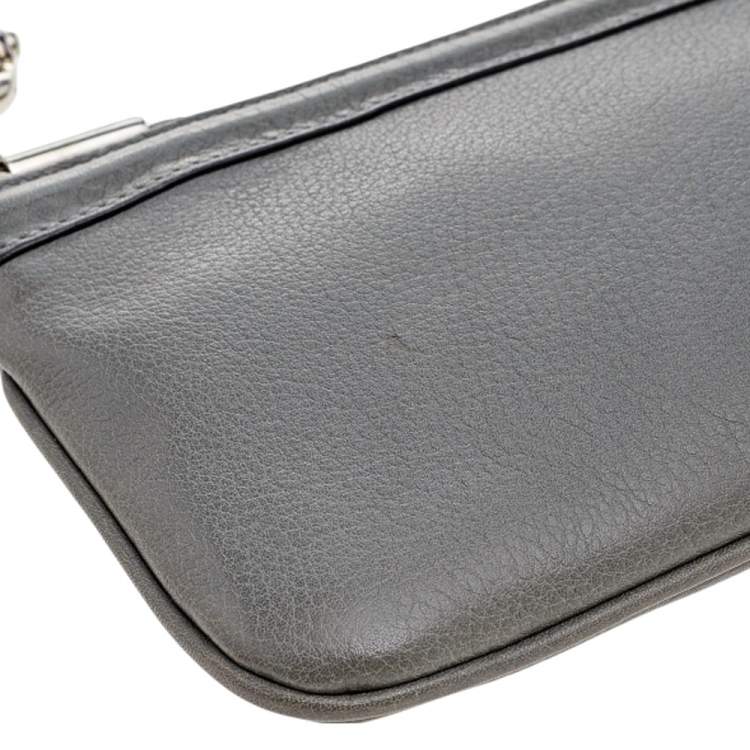 Pre Owned Gucci Grey Leather Braided Clutch