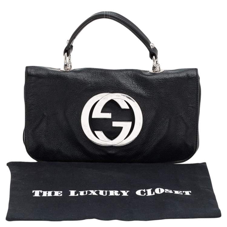 Pre Owned Gucci Black Leather Blondie Flap Top Handle Bag