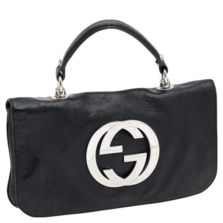 Pre Owned Gucci Black Leather Blondie Flap Top Handle Bag