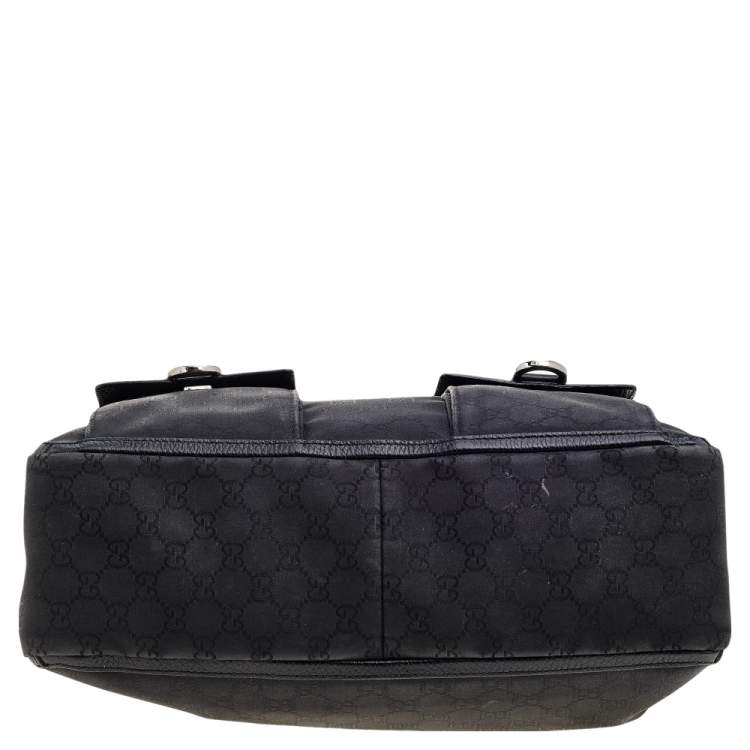 Pre Owned Gucci Black GG Canvas and Leather Abbey Pocket Tote