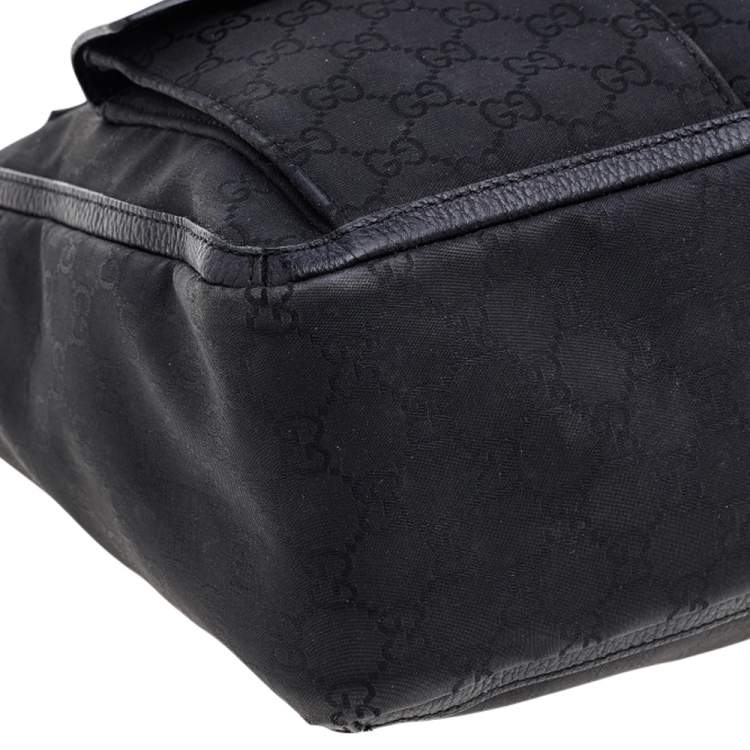 Pre Owned Gucci Black GG Canvas and Leather Abbey Pocket Tote