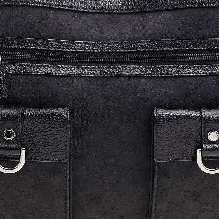 Pre Owned Gucci Black GG Canvas and Leather Abbey Pocket Tote