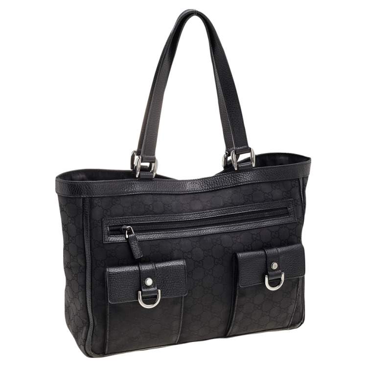 Pre Owned Gucci Black GG Canvas and Leather Abbey Pocket Tote