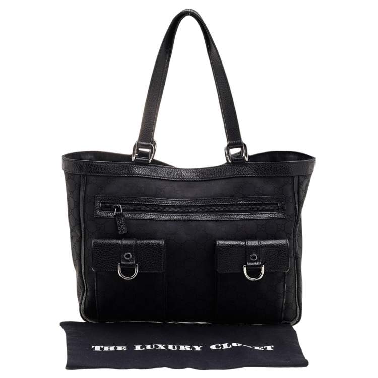 Pre Owned Gucci Black GG Canvas and Leather Abbey Pocket Tote