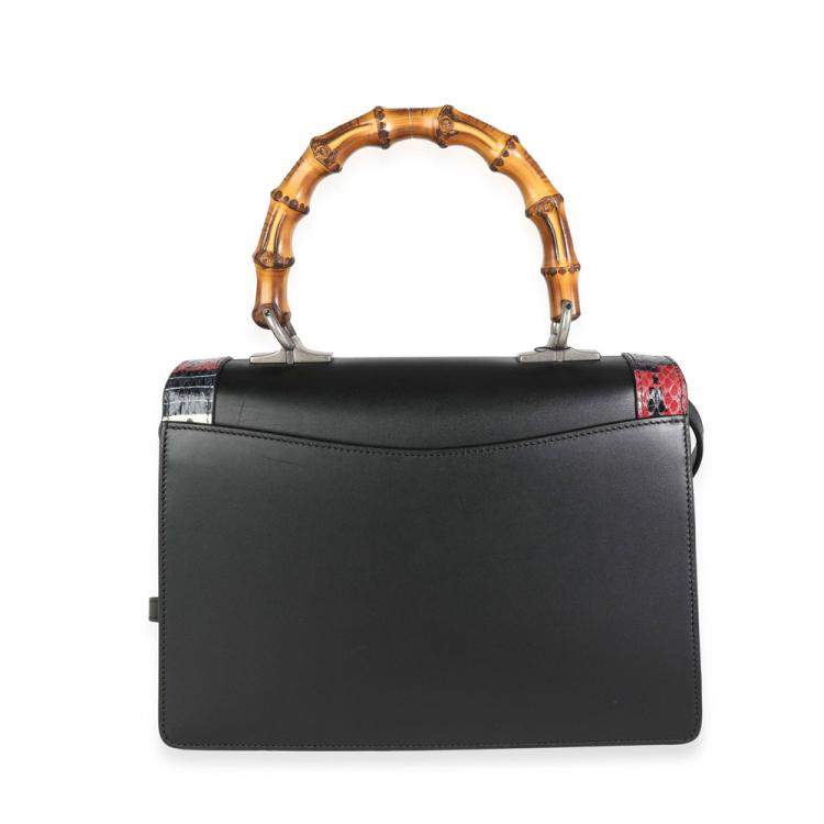 Pre Owned Gucci Black Calfskin Leather Elaphe Lilith Small Bamboo Top Handle Bag