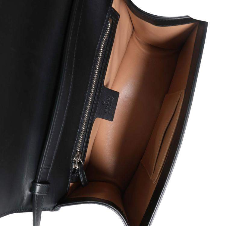 Pre Owned Gucci Black Calfskin Leather Elaphe Lilith Small Bamboo Top Handle Bag