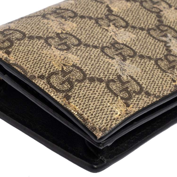 Pre Owned Gucci Beige GG Supreme Canvas and Leather Bee Print Card Case