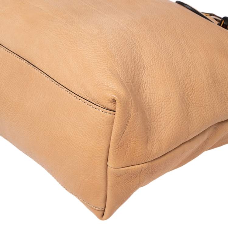 Pre Owned Gucci Beige Leather Medium Bamboo Shopper Tote
