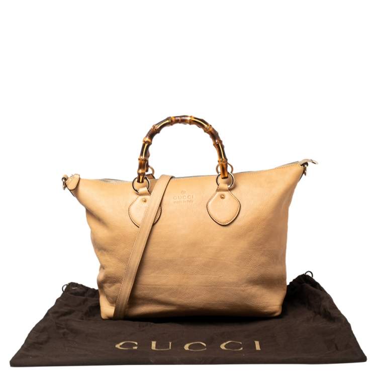 Pre Owned Gucci Beige Leather Medium Bamboo Shopper Tote