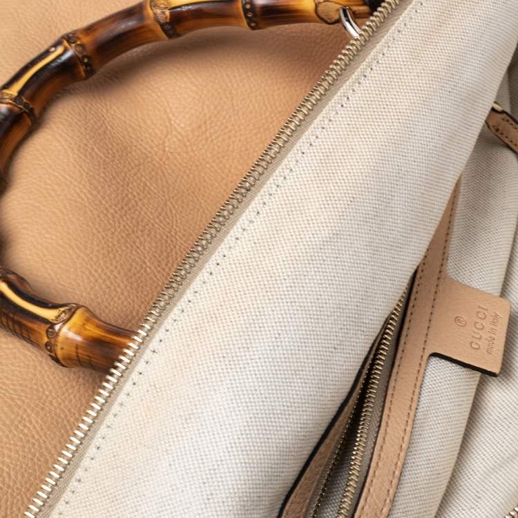 Pre Owned Gucci Beige Leather Medium Bamboo Shopper Tote