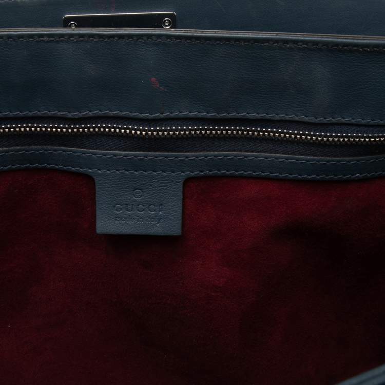 Pre Owned Gucci Blue Leather Lady Lock Bamboo Large Top Handle Bag