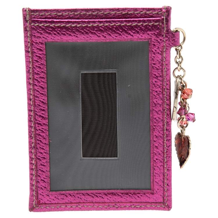 Pre Owned Gucci Pink/Beige GG Canvas and Leather ID Card Holder
