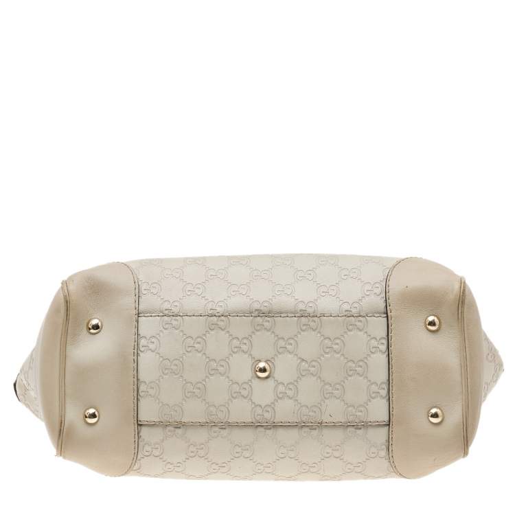 Pre Owned Gucci Light Beige Guccissima Leather Medium Mayfair Bow Tote