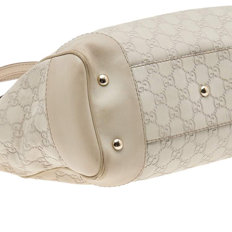 Pre Owned Gucci Light Beige Guccissima Leather Medium Mayfair Bow Tote
