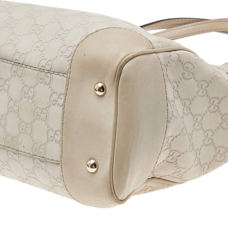 Pre Owned Gucci Light Beige Guccissima Leather Medium Mayfair Bow Tote
