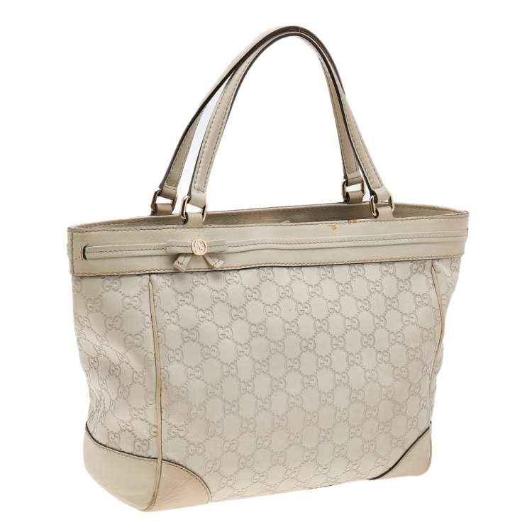 Pre Owned Gucci Light Beige Guccissima Leather Medium Mayfair Bow Tote