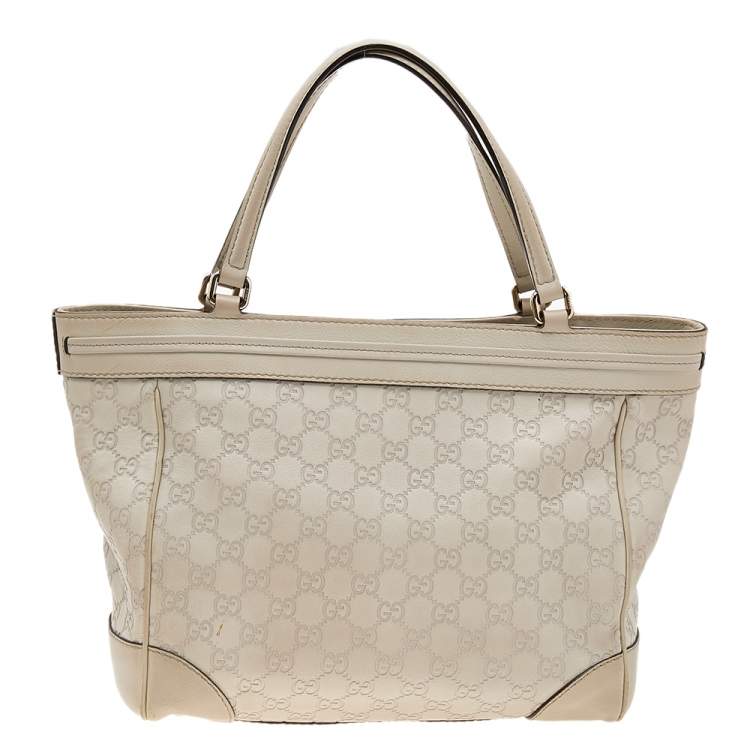 Pre Owned Gucci Light Beige Guccissima Leather Medium Mayfair Bow Tote