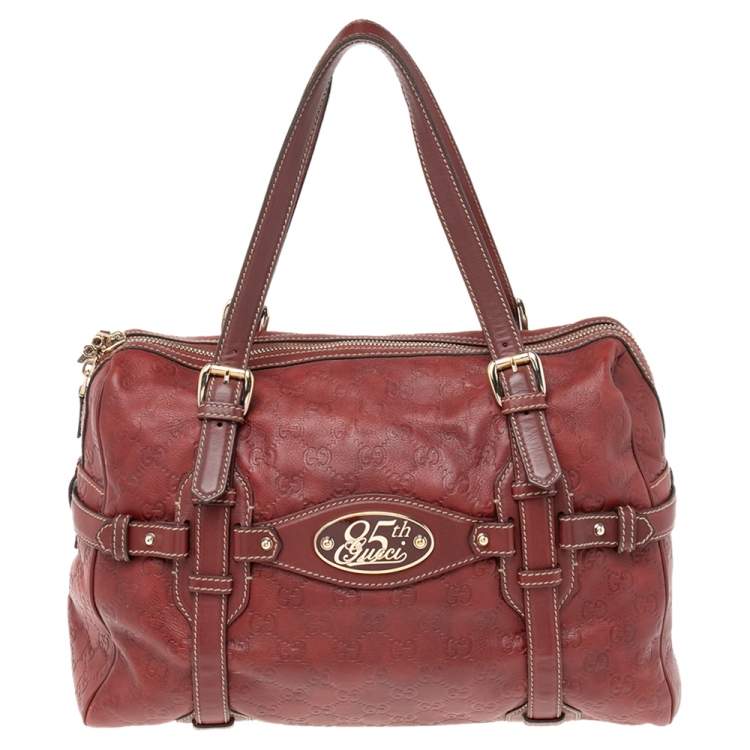 Pre Owned Gucci Red Guccissima Leather 85th Anniversary Medium Boston Bag