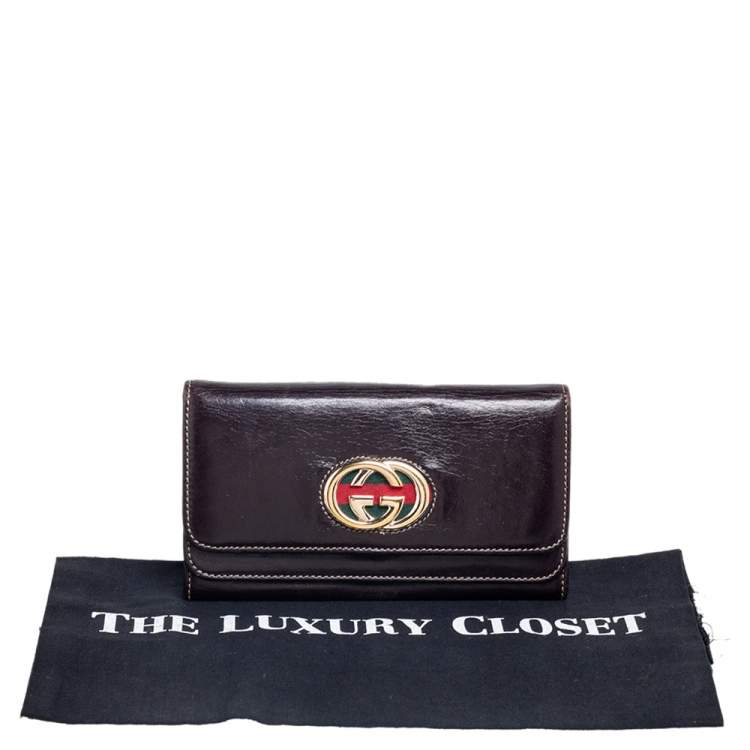 Pre Owned Gucci Dark Brown Leather Web Britt Wallet