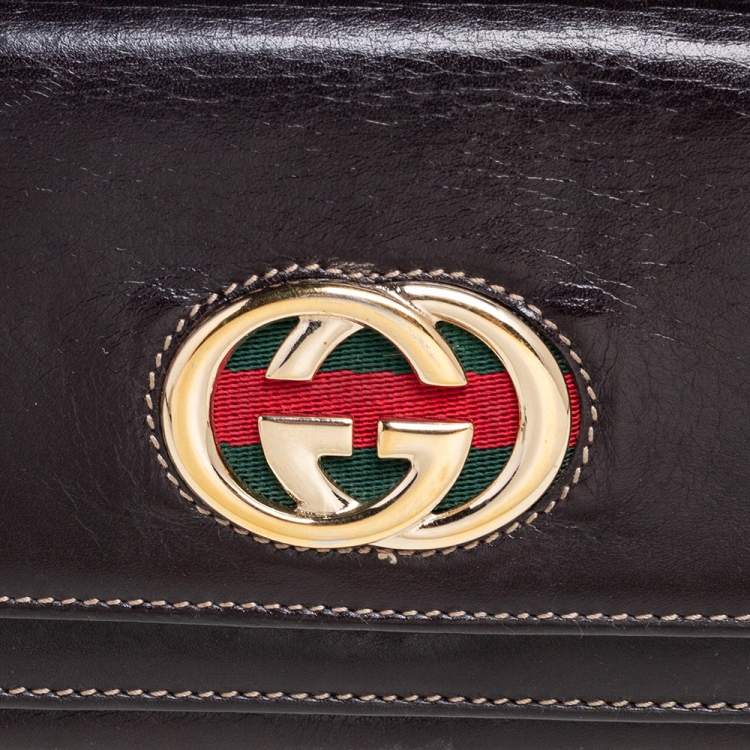 Pre Owned Gucci Dark Brown Leather Web Britt Wallet