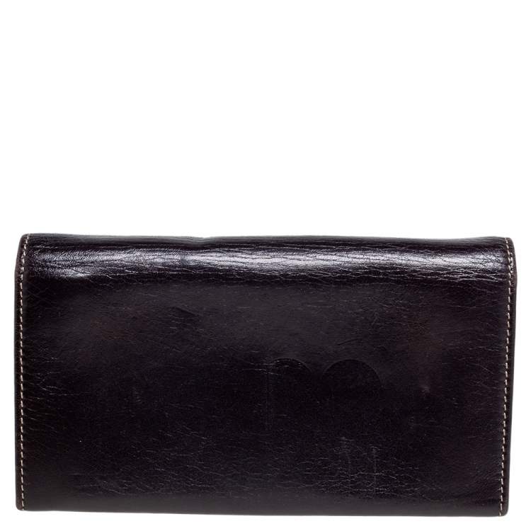 Pre Owned Gucci Dark Brown Leather Web Britt Wallet