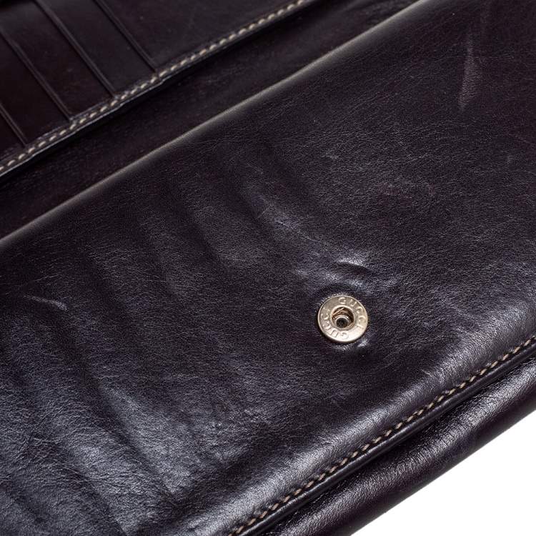 Pre Owned Gucci Dark Brown Leather Web Britt Wallet