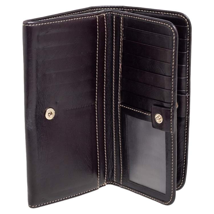 Pre Owned Gucci Dark Brown Leather Web Britt Wallet