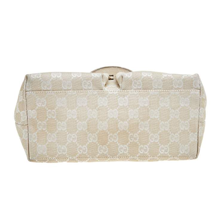 Pre Owned Gucci Off White GG Canvas and Leather Double Pocket Tote