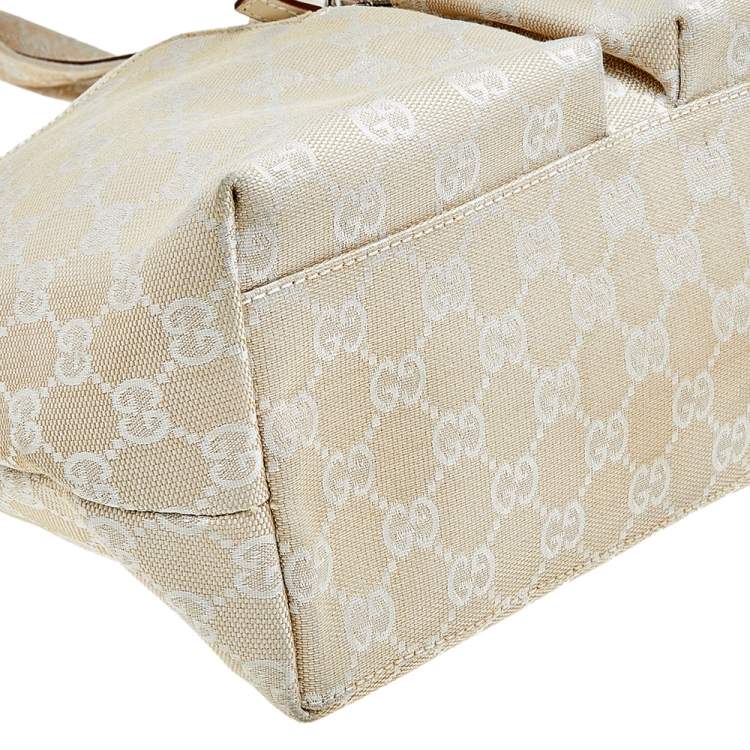 Pre Owned Gucci Off White GG Canvas and Leather Double Pocket Tote