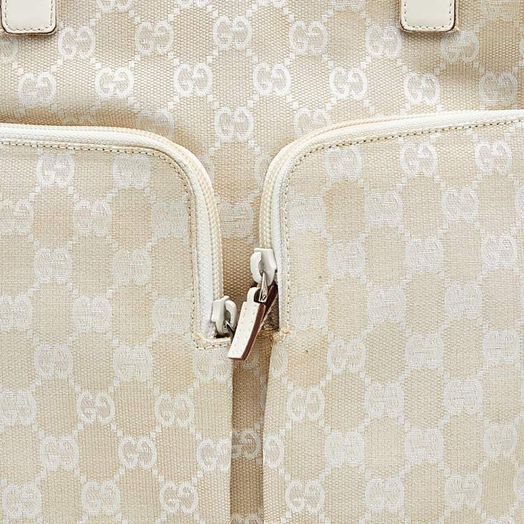 Pre Owned Gucci Off White GG Canvas and Leather Double Pocket Tote