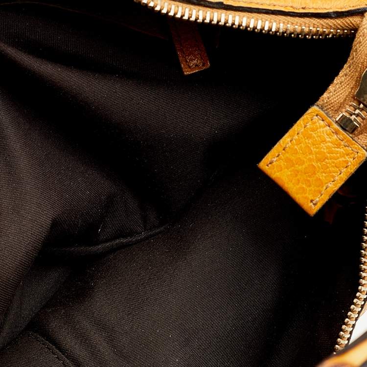 Pre Owned Gucci Yellow Leather Bamboo Top handle Bag