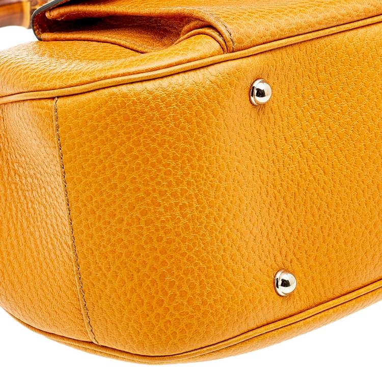 Pre Owned Gucci Yellow Leather Bamboo Top handle Bag