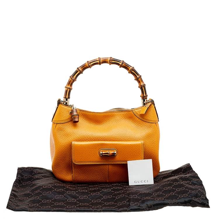 Pre Owned Gucci Yellow Leather Bamboo Top handle Bag
