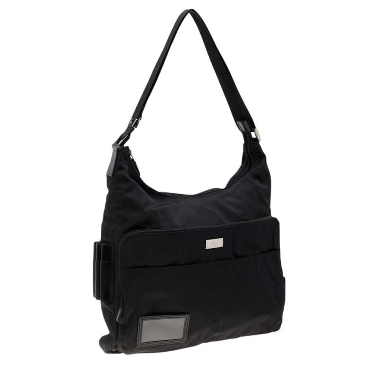 Pre Owned Gucci Black Nylon and Leather Hobo