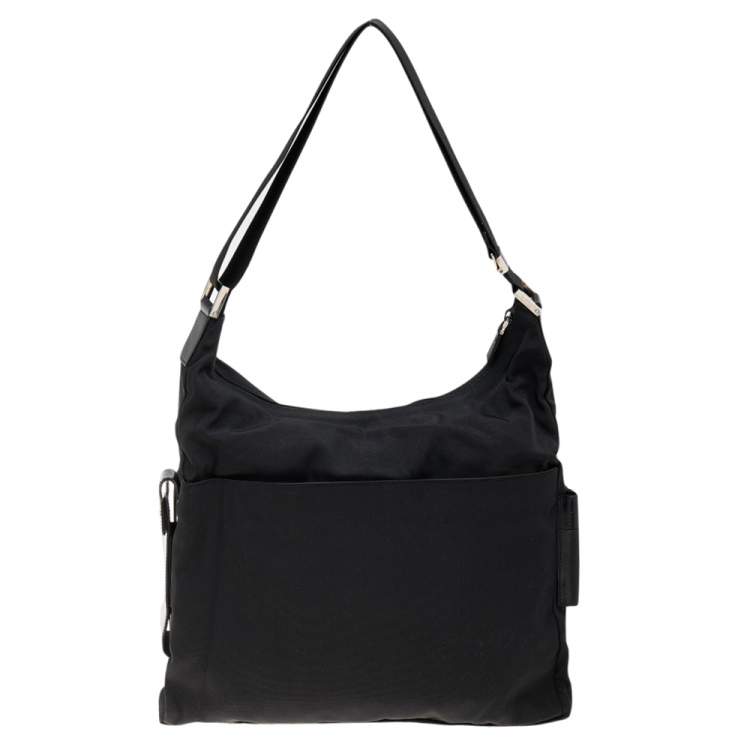 Pre Owned Gucci Black Nylon and Leather Hobo
