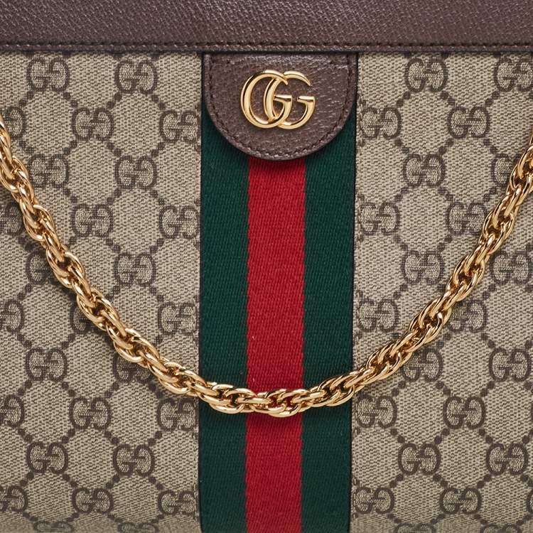 Pre Owned Gucci Beige/Ebony GG Supreme Canvas and Leather Medium Ophidia Shoulder Bag