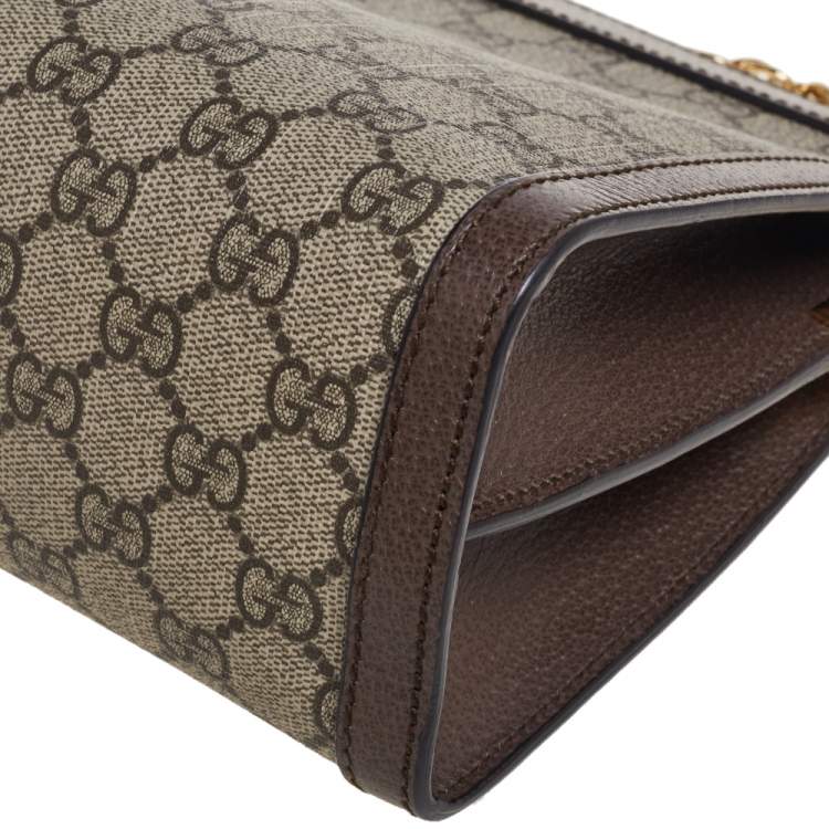 Pre Owned Gucci Beige/Ebony GG Supreme Canvas and Leather Medium Ophidia Shoulder Bag