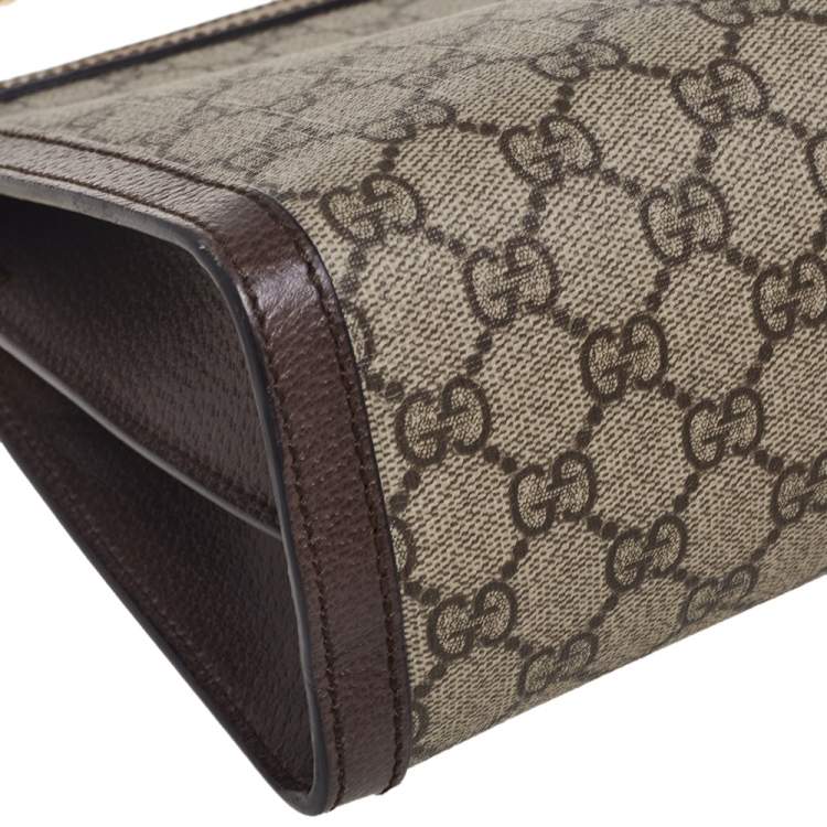 Pre Owned Gucci Beige/Ebony GG Supreme Canvas and Leather Medium Ophidia Shoulder Bag