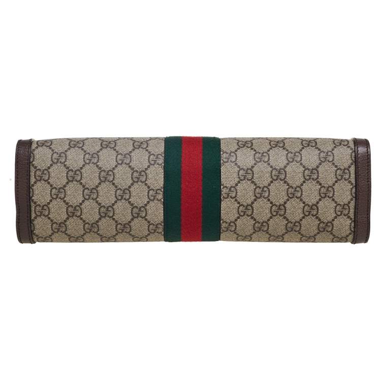 Pre Owned Gucci Beige/Ebony GG Supreme Canvas and Leather Medium Ophidia Shoulder Bag