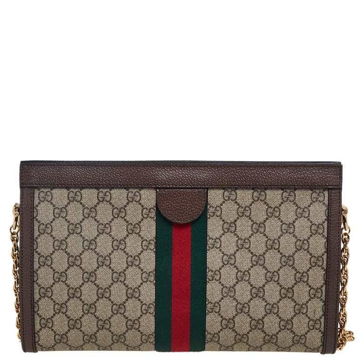 Pre Owned Gucci Beige/Ebony GG Supreme Canvas and Leather Medium Ophidia Shoulder Bag