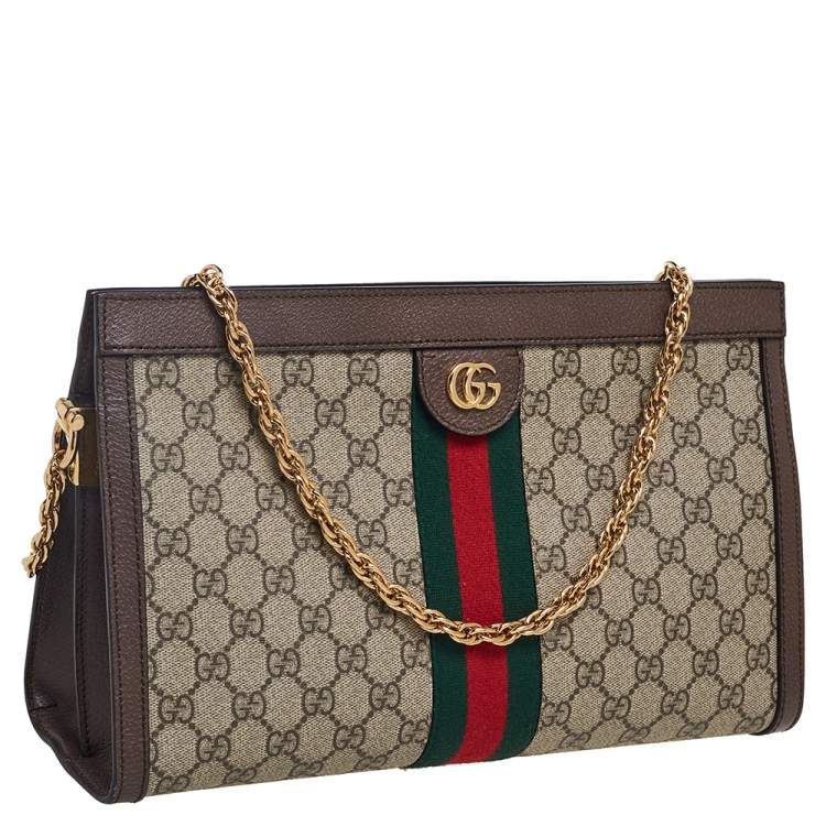 Pre Owned Gucci Beige/Ebony GG Supreme Canvas and Leather Medium Ophidia Shoulder Bag