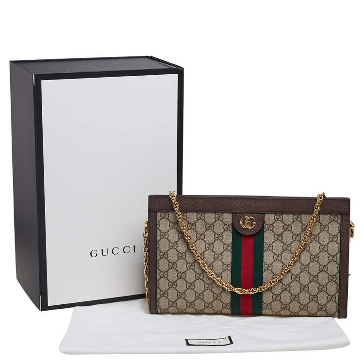 Pre Owned Gucci Beige/Ebony GG Supreme Canvas and Leather Medium Ophidia Shoulder Bag