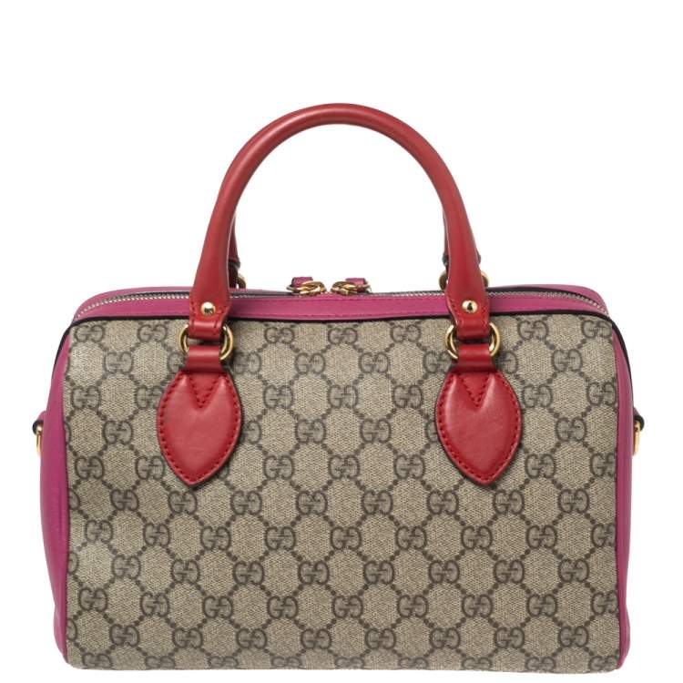 Pre Owned Gucci Multicolor GG Supreme Canvas And Leather Small Boston Bag