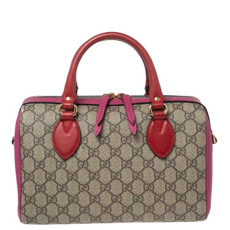 Pre Owned Gucci Multicolor GG Supreme Canvas And Leather Small Boston Bag